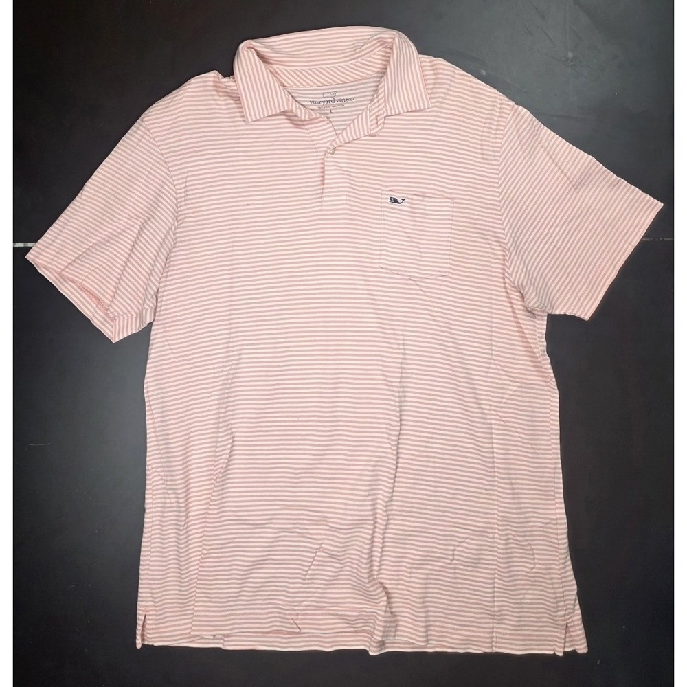 Vineyards Vines Peach White Stripes Stretch Polo Men's Size Large
